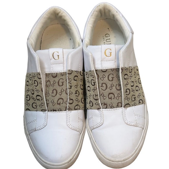GUESS Women's White & Gold Faux Leather LOGO Comfortable Slip On Shoe-Size 8.5 - Picture 3 of 14